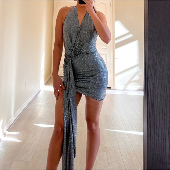 ❌SOLD❌ Alexandre Vauthier Embellished Crystal Silver Halter Skirt Mini Dress - Picture 4 of 14